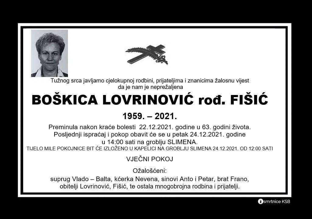 Preminula Boškica Lovrinović