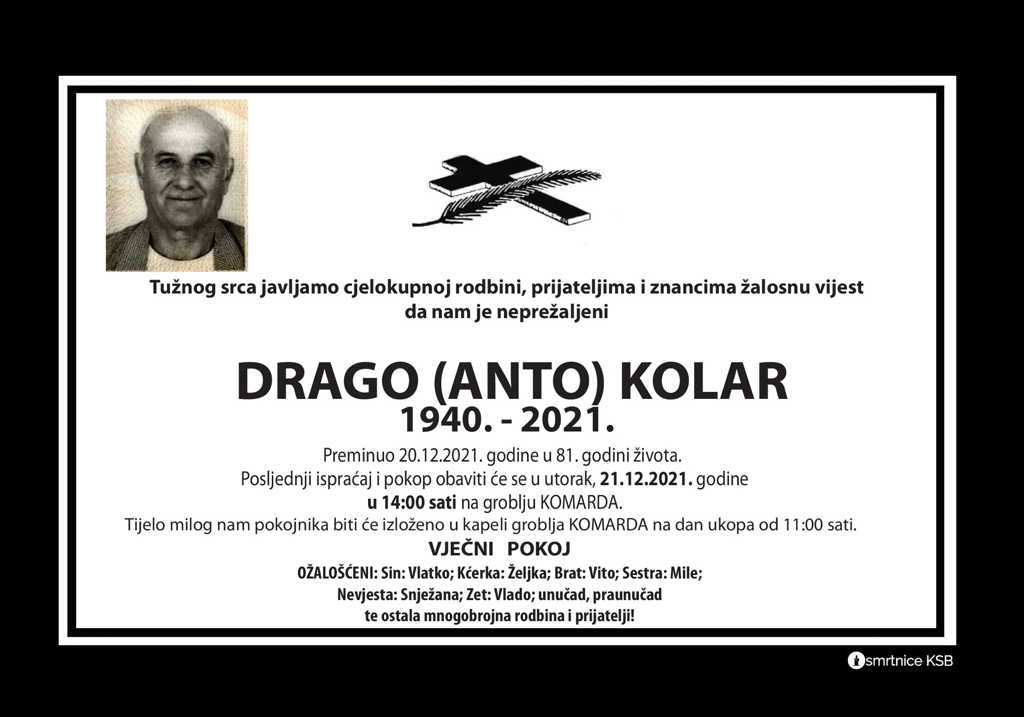 Preminuo Drago Kolar