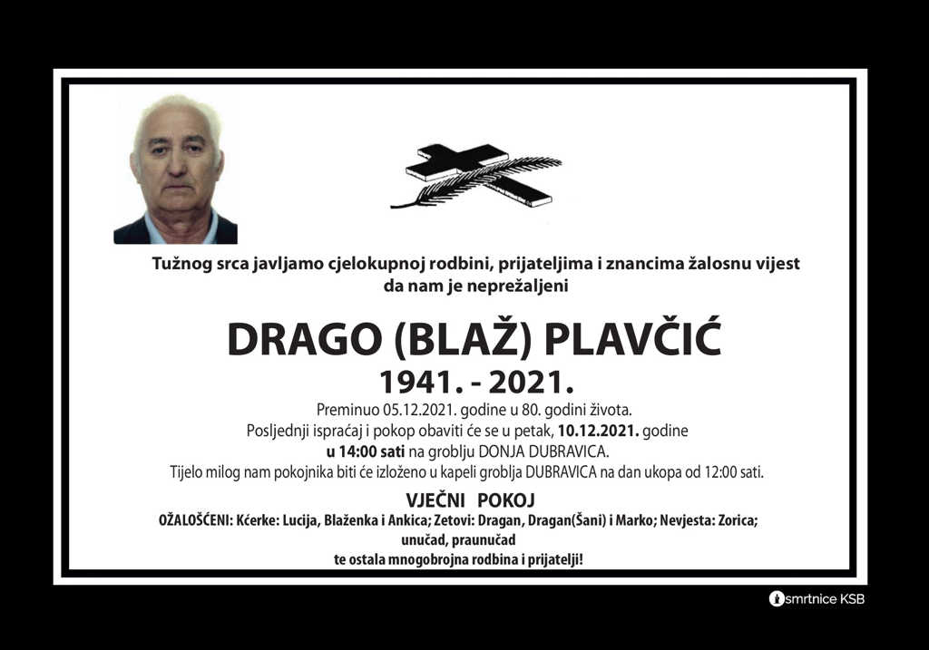 Preminuo Drago Plavčić