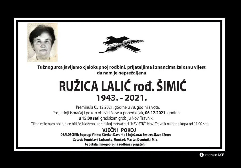 Preminula Ružica Lalić