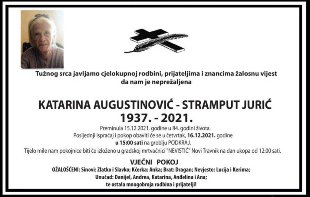 Preminula Katarina Augustinović-Stramput Jurić