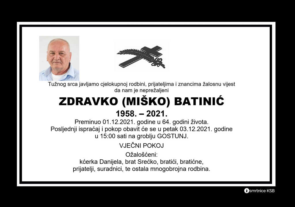 Preminuo Zdravko Batinić