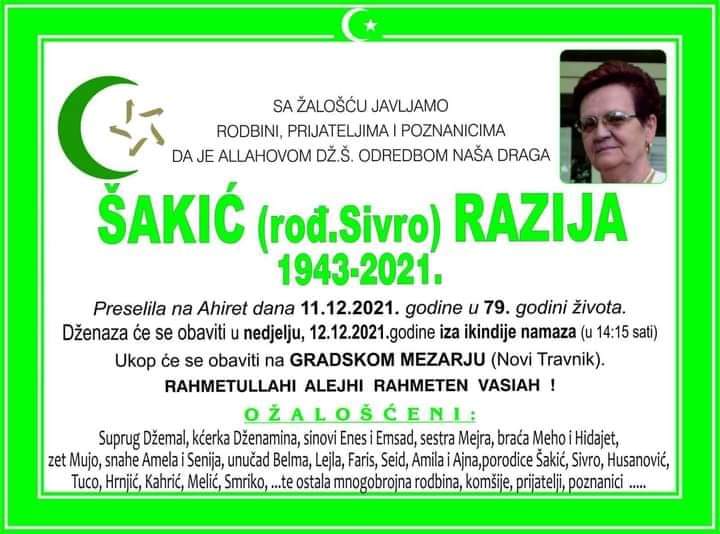 Preminula je Razija Šakić
