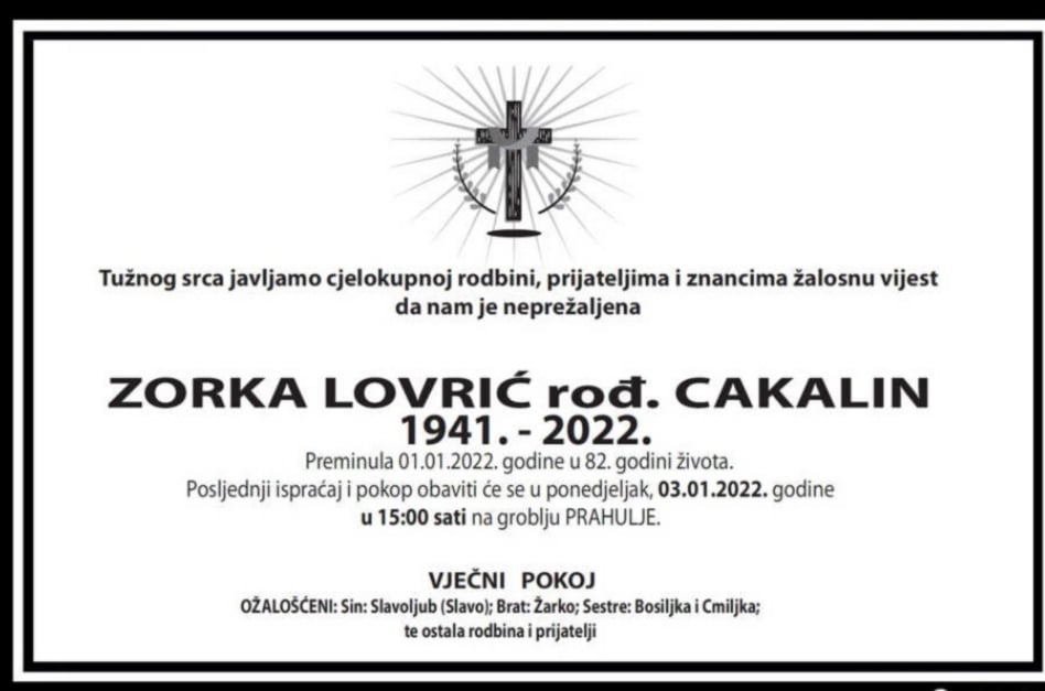 Preminula Zorka Lovrić