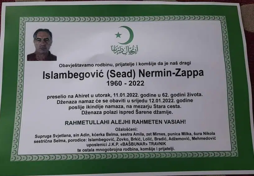 Preminuo Nermin Islambegović – Zappa