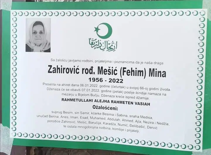 Preminula Mina Zahirović
