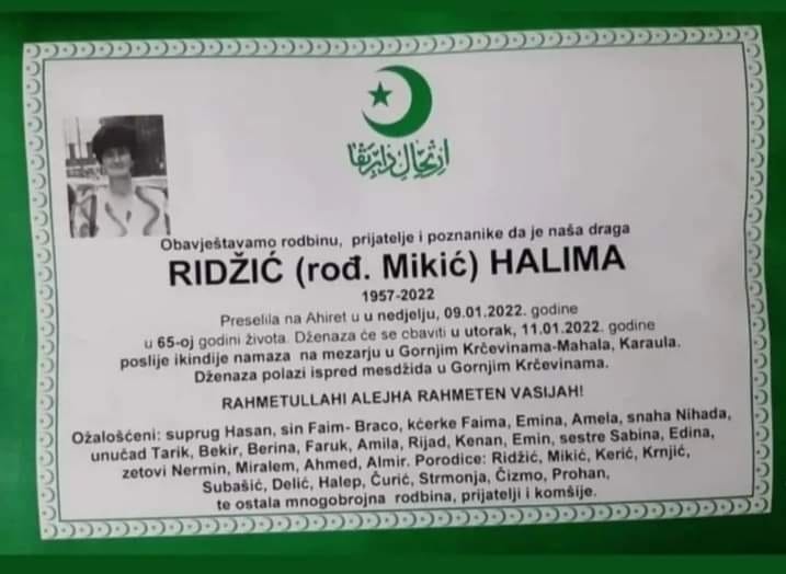 Preminula Halima Ridžić