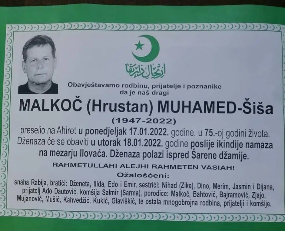 Preminuo Malkoč Muhamed – Šiša