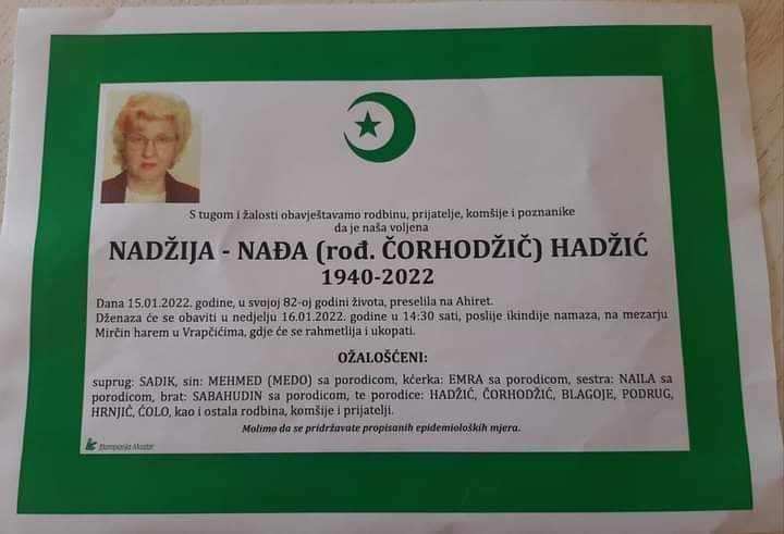 Preminula Nadžija - Nađa Hadžić