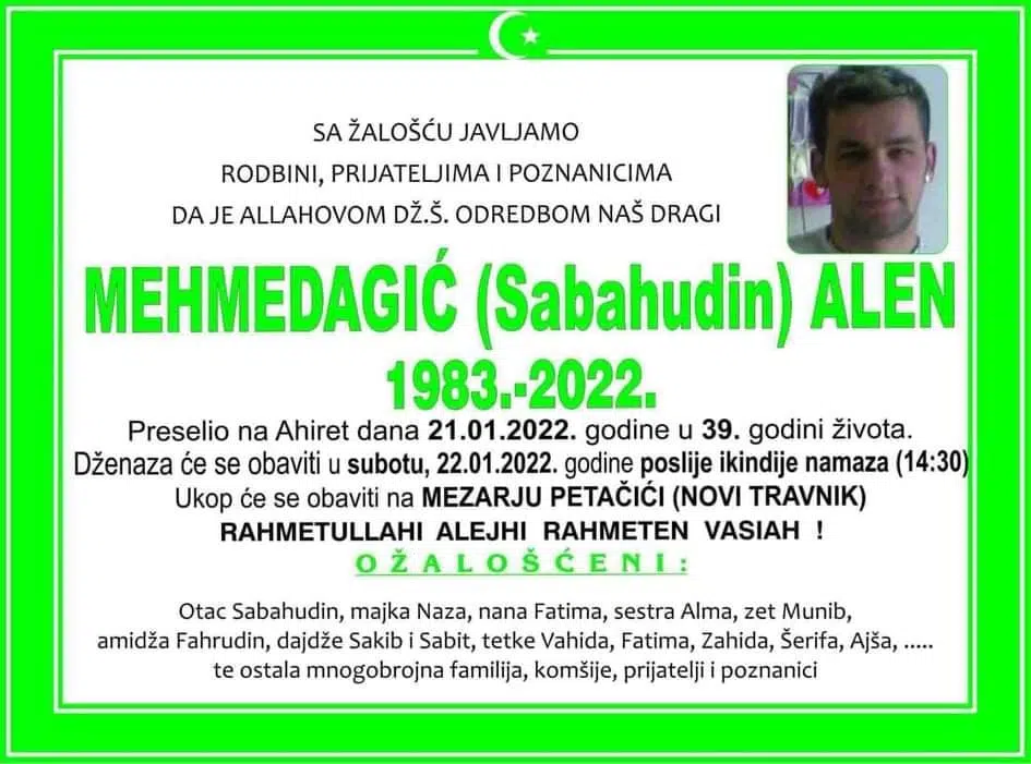 Preminuo Alen Mehmedagić