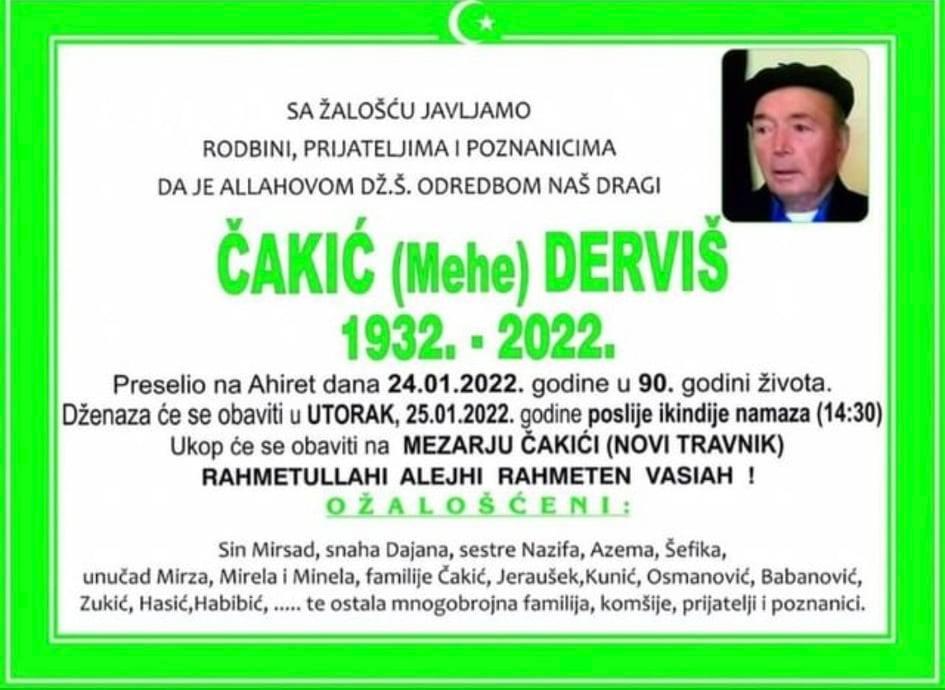 Preminuo Derviš Čakić