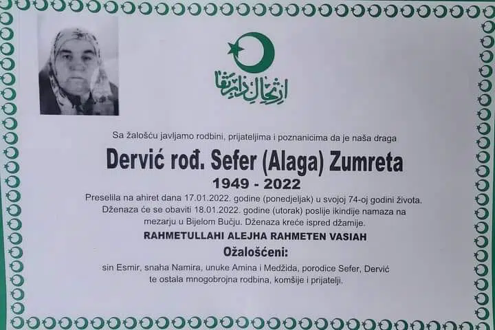 Preminula Zumreta Dervić
