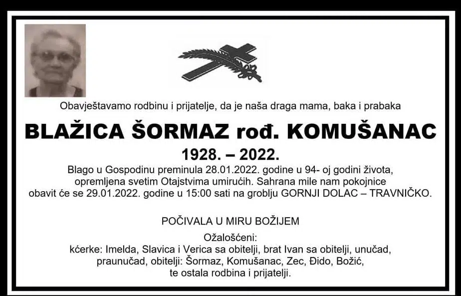 Preminula Blažica Šormaz