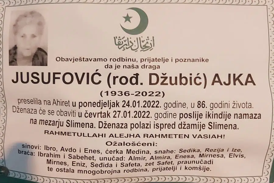 Preminula Ajka Jusufović
