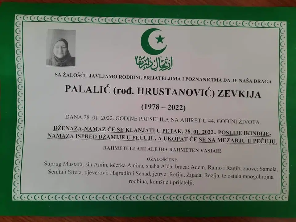 Preminula Palalić Zevkija