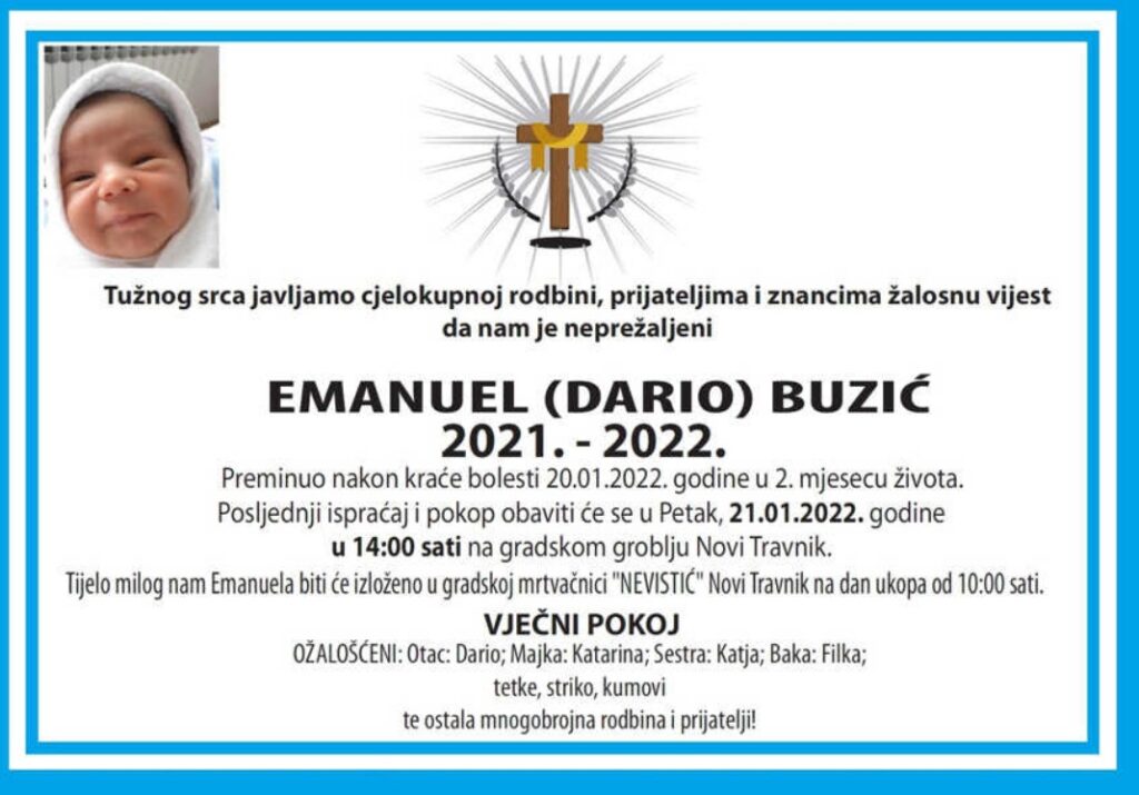 Preminuo dvomjesečni Emanuel Buzić