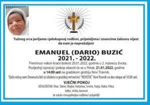 Preminuo dvomjesečni Emanuel Buzić