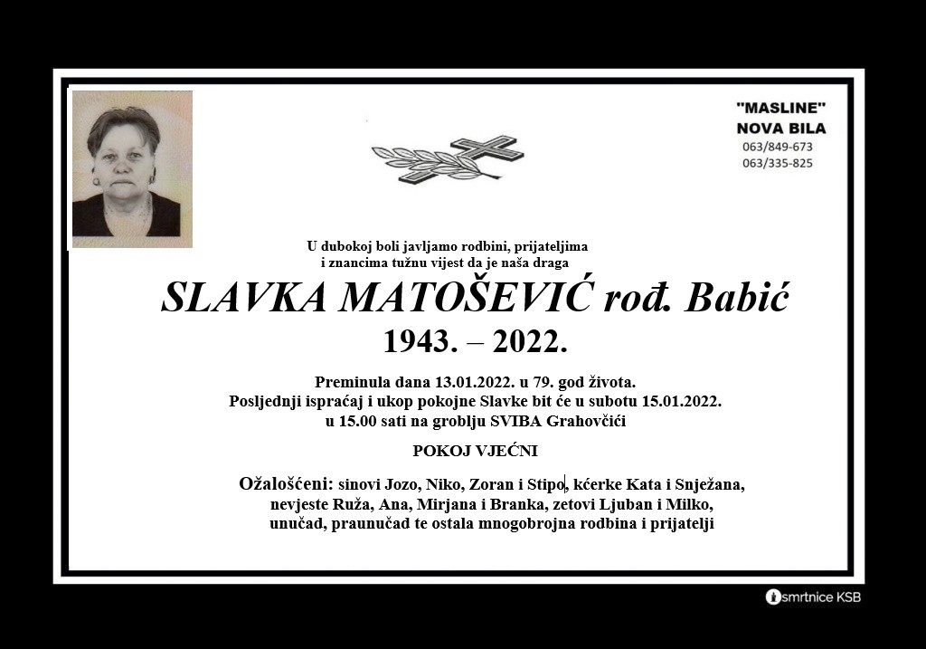 Preminula Slavka Matošević