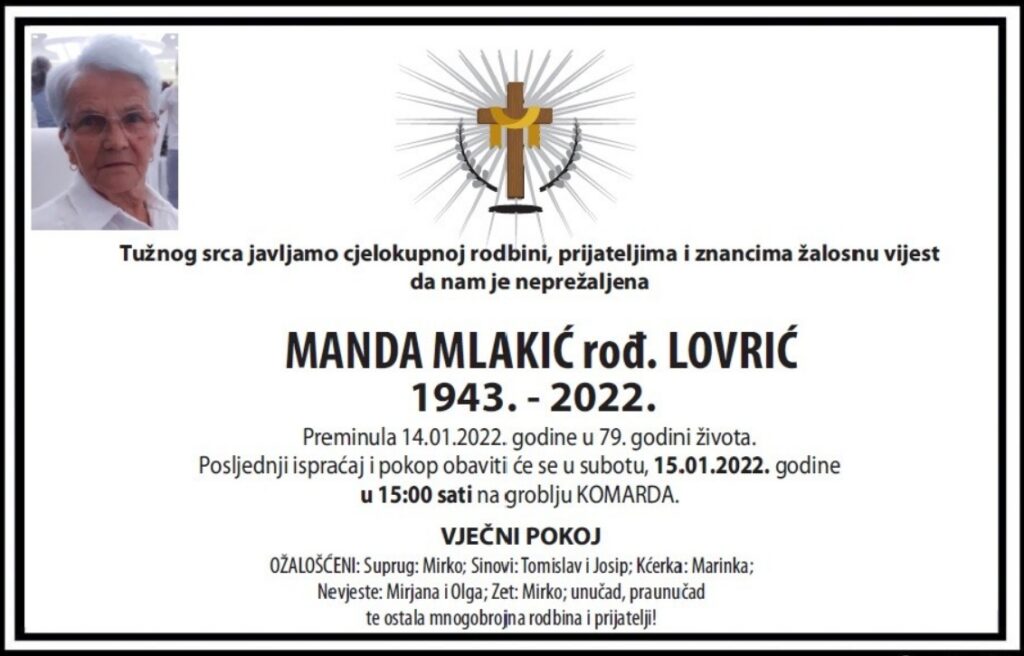 Preminula Manda Mlakić