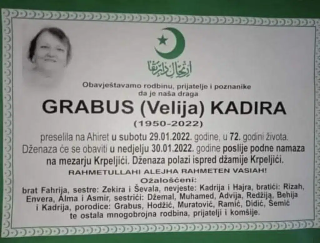 Preminula je Kadira Grabus