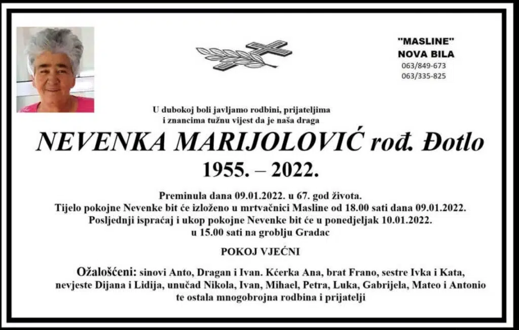 Preminula Nevenka Marijolović