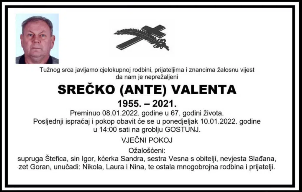 Preminuo Srečko Valenta