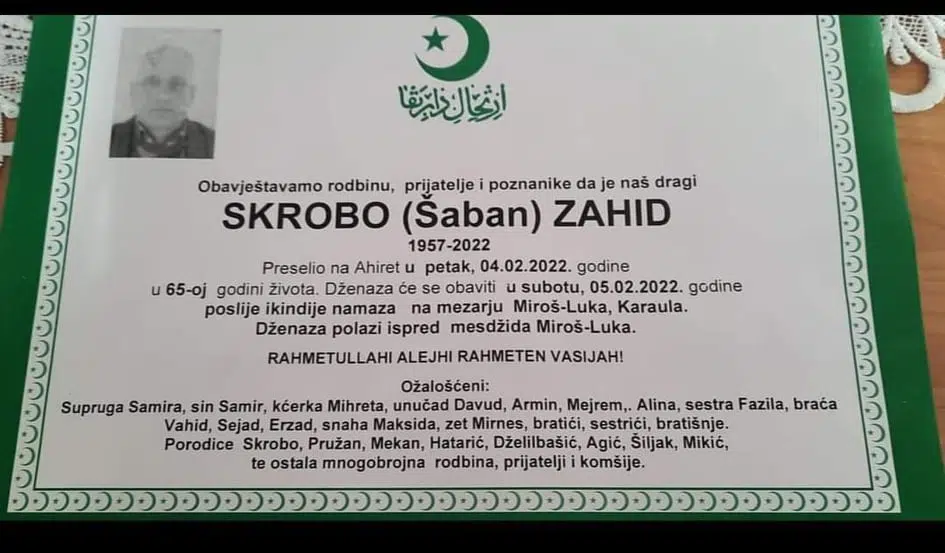 Preminuo Skrobo Zahid