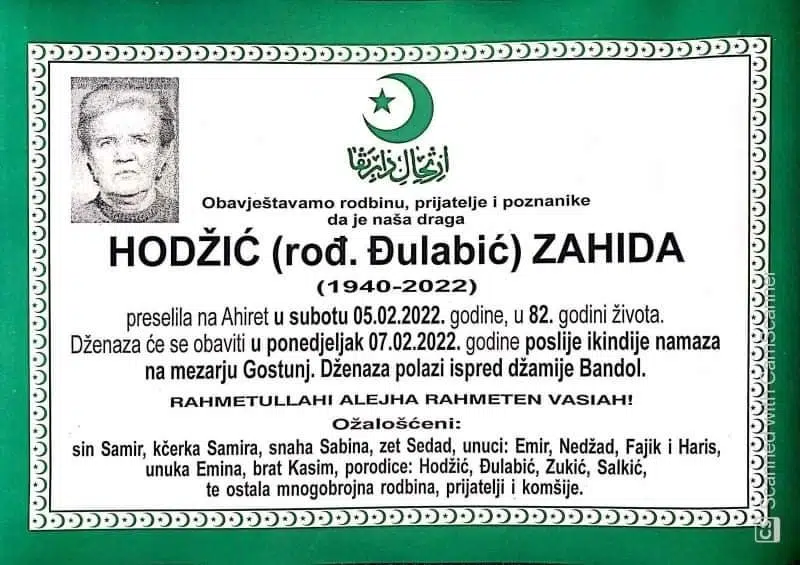 Preminula Zahida Hodžić