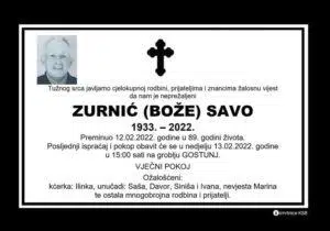 Preminuo Zurnić Savo