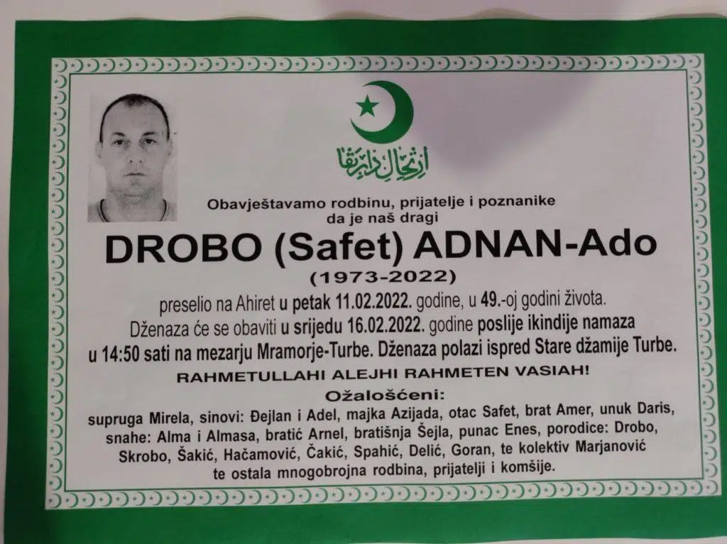 Preminuo Adnan-Ado Drobo