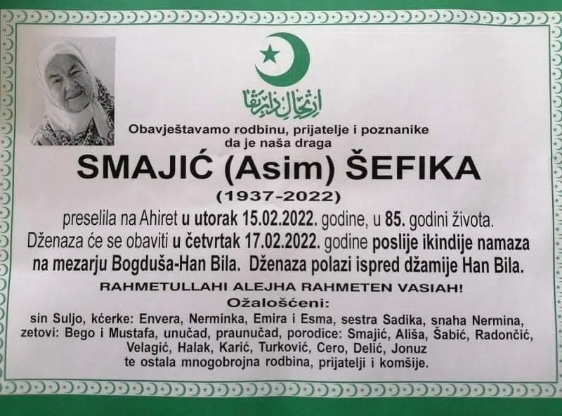 Preminula Šefika Smajić