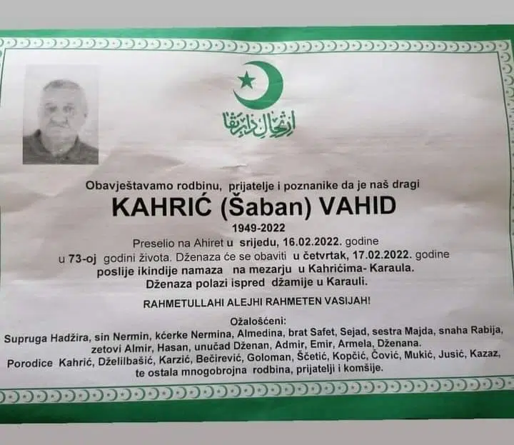 Preminuo Vahid Kahrić