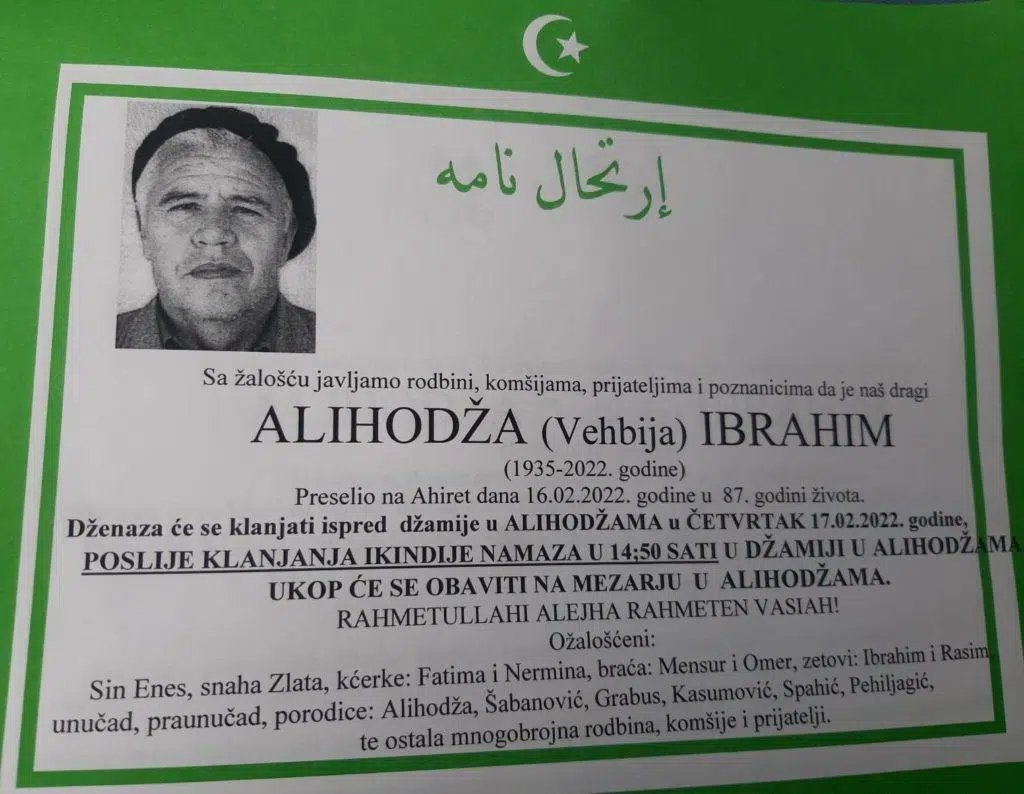 Preminuo Ibrahim Alihodža