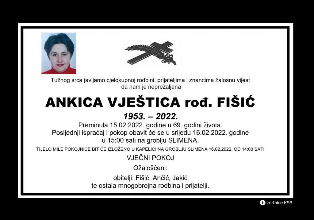 Preminula Ankica Vještica