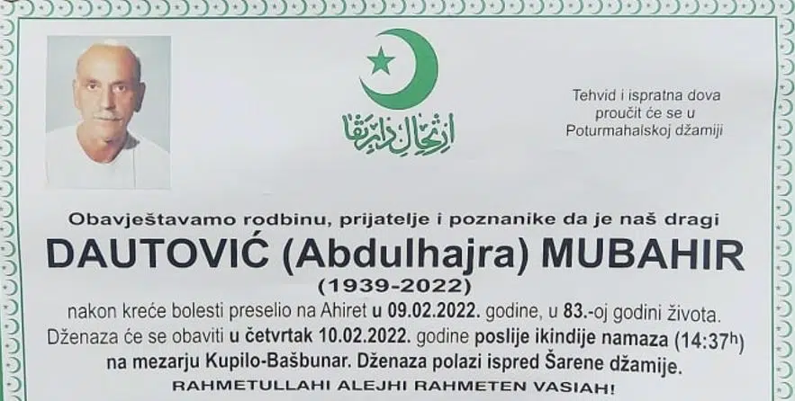 Preminuo Mubahir Dautović