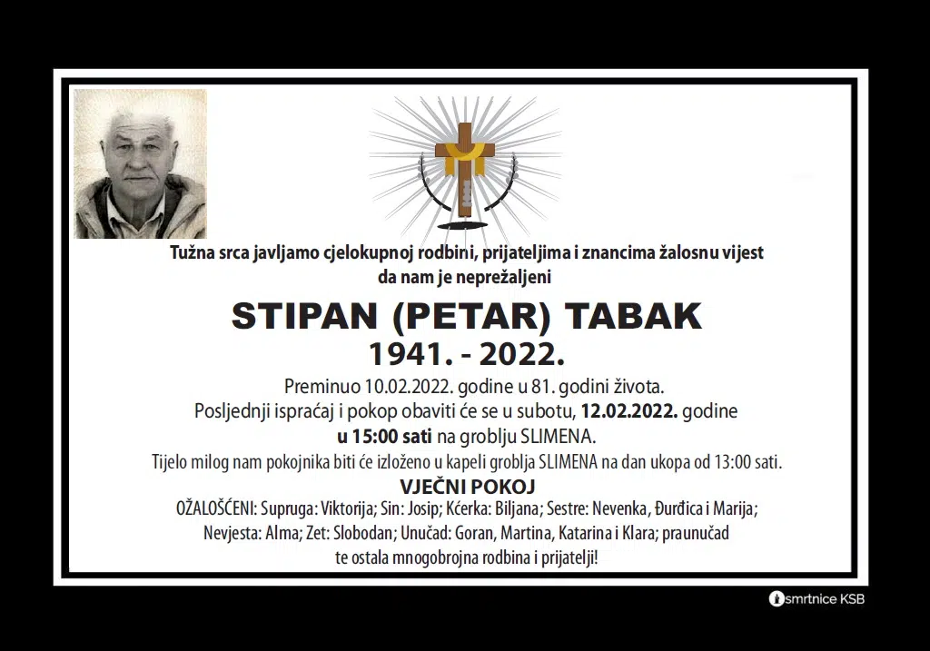 Preminuo Stipan Tabak