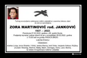 Preminula Zora Martinović