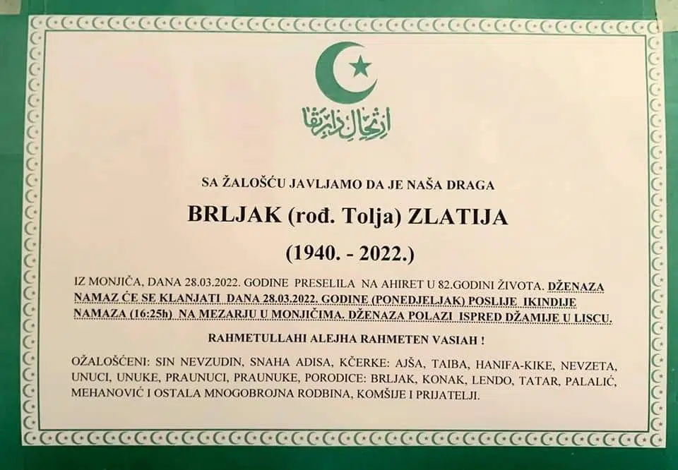 Preminula Zlatija Brljak