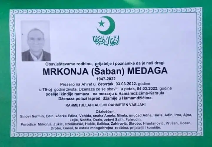 Preminuo Medaga Mrkonja