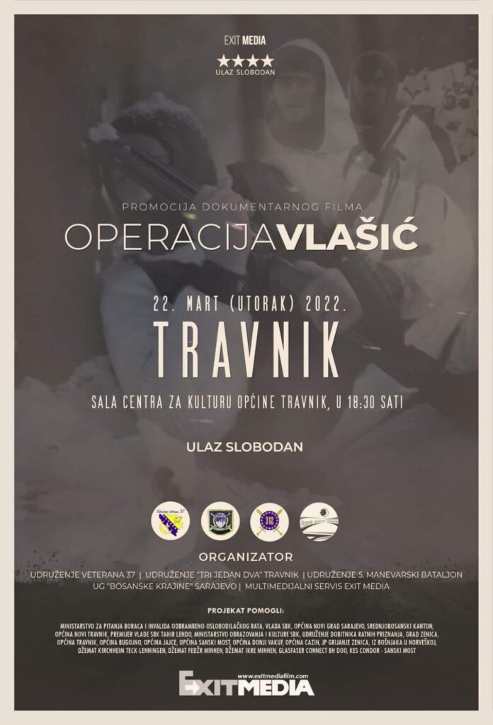promocija dokumentarnog filma "operacija vlašić" 22. marta u travniku