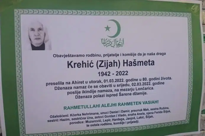 Preminula Hašmeta Krehić