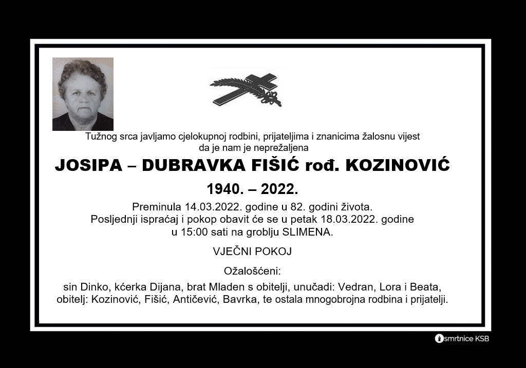 Preminula Josipa-Dubravka Fišić