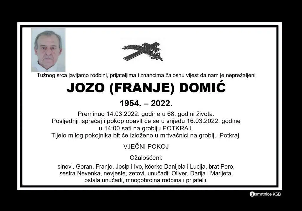 Preminuo Jozo Domić