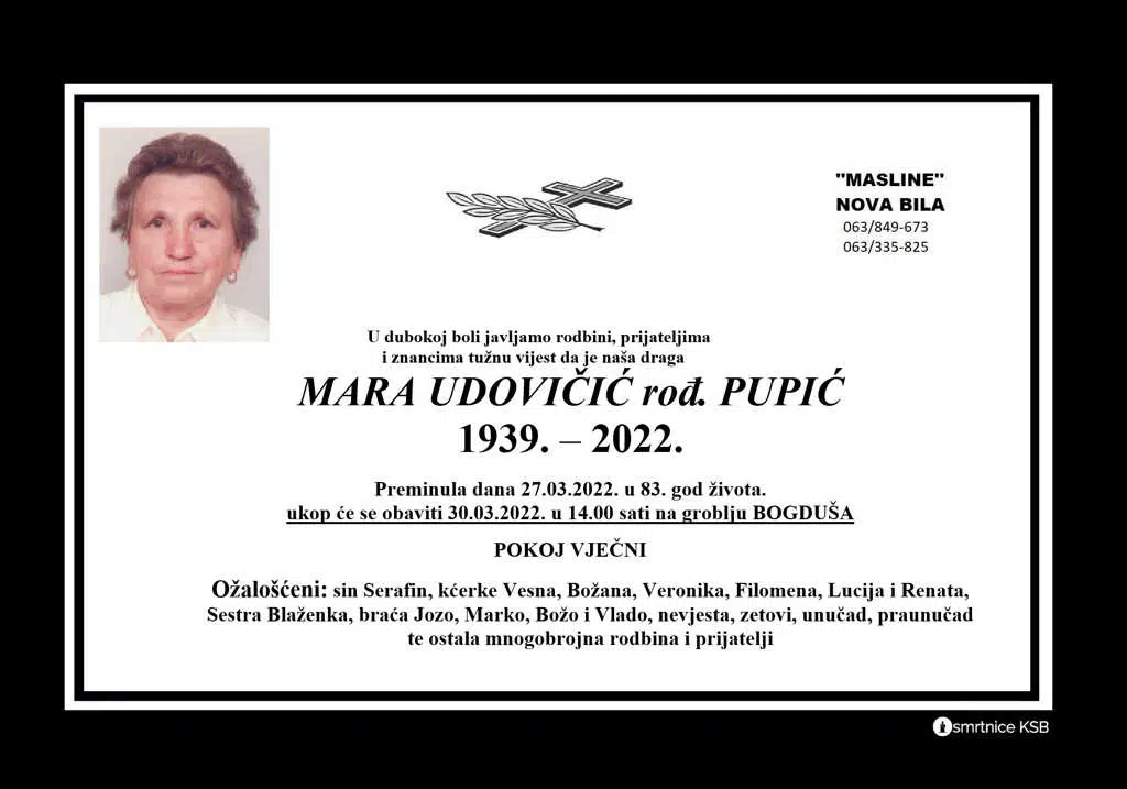 Preminula Mara Udovičić