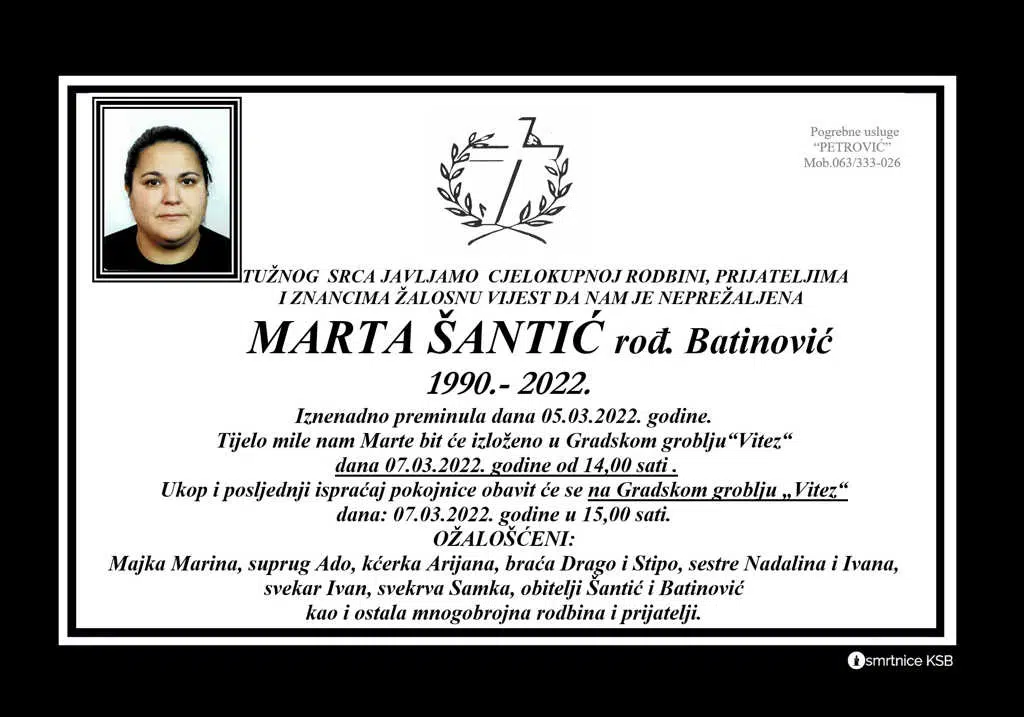 Preminula Marta Šantić