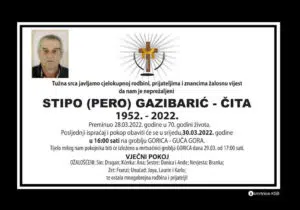 Preminuo Stipo Gazibarić - Čita