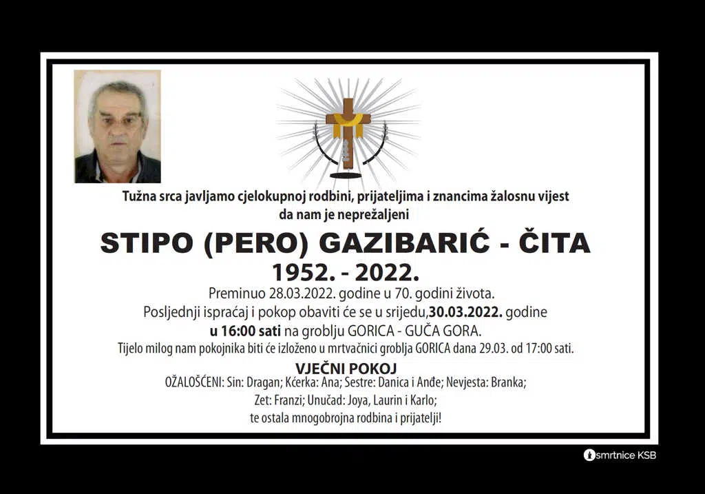 Preminuo Stipo Gazibarić – Čita