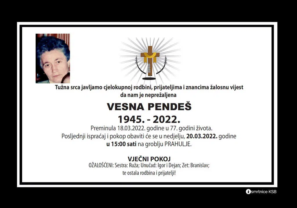 Preminula Vesna Pendeš