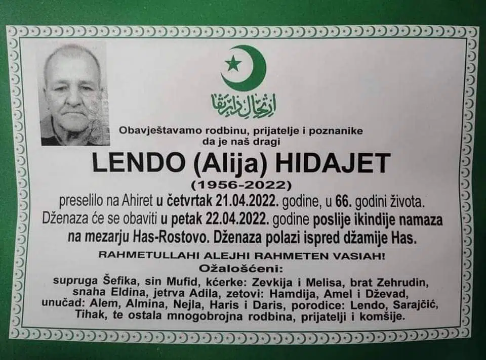 Preminuo Hidajet Lendo