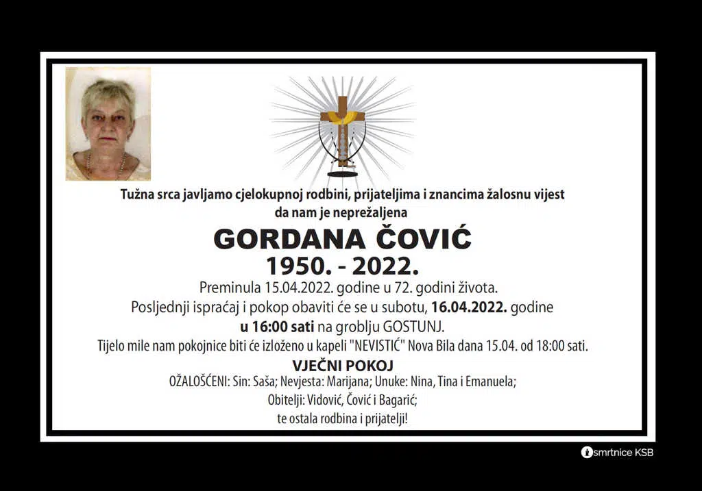 Preminula Gordana Čović